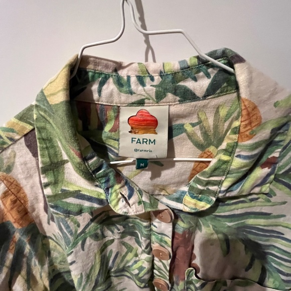 FARM RIO 100% LINEN JUMPSUIT Romper shorts long sleeve LEAVES TROPICAL M READ - Picture 2 of 12